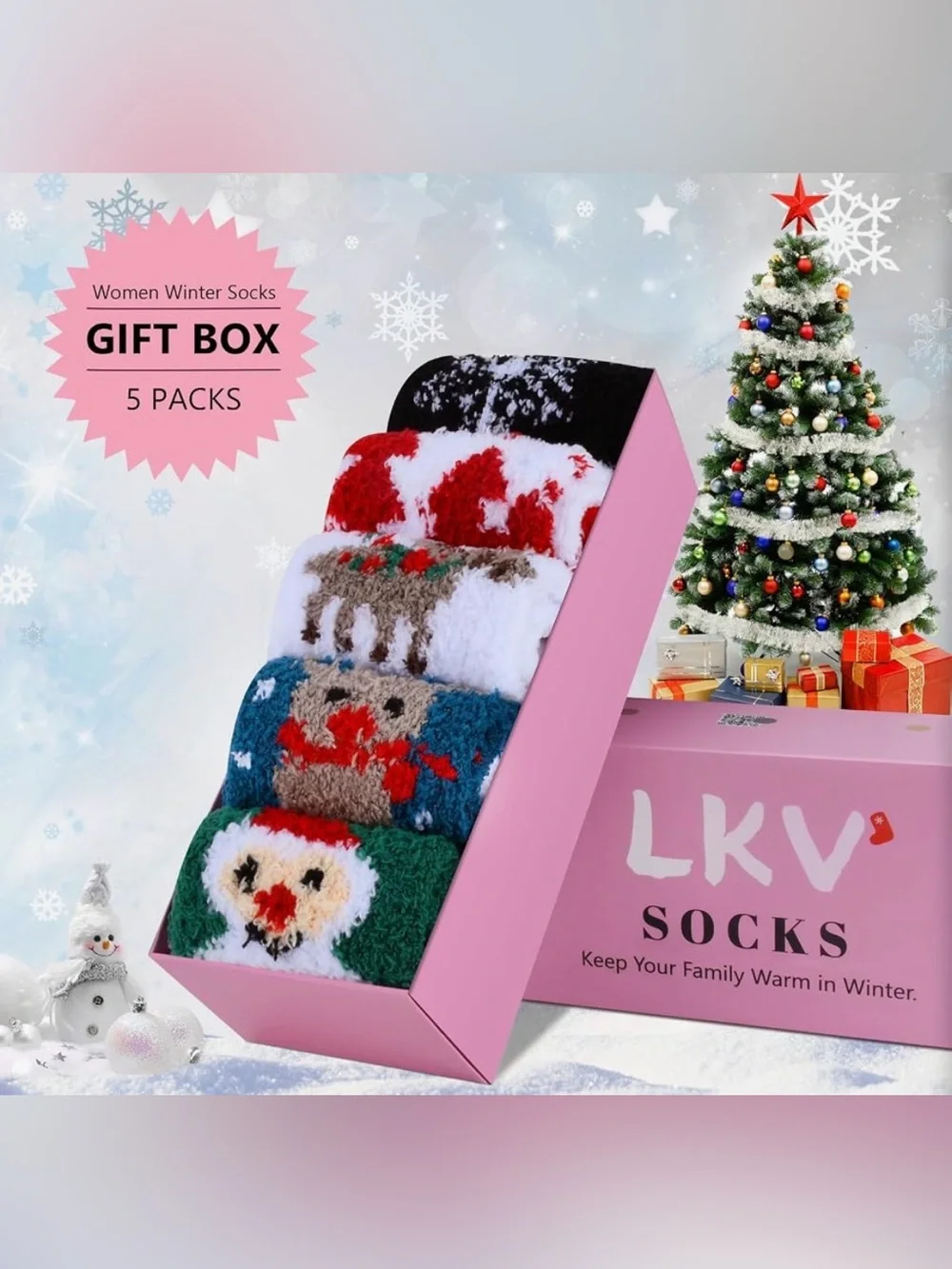 LKV NWT Women’s Cozy and Thick Holiday crew socks with trendy patterns. ONE SIZE